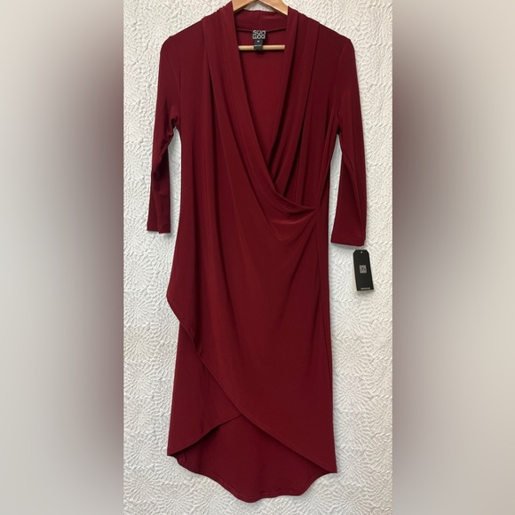 Clara Sunwoo Crossover Tulip Hem Dress Size 4-6 Merlot Wrap Bodycon USA Fall NWT - Picture 13 of 15
